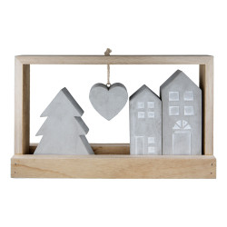 Ανάγλυφο Σταντ Ορθογώνιο 'Casa' Μοτίβο Σπιτιού Τσιμέντο/Ξύλο Εκρού/Γκρι 5x25.5x15cm