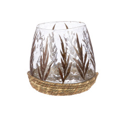 Ανεμοφωτιστικό Κωνικό 'Greenery' Σχέδιο Φύλλου Γυαλί Πράσινο 11x11cm