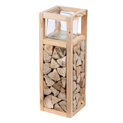 Ανεμοφωτιστικό 'Catasta' Γυαλί/Ξύλο Εκρού 14x14x40cm
