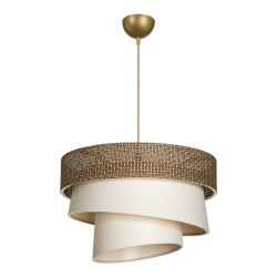 Φωτιστικό οροφής μονόφωτο Tazma pakoworld ύφασμα σε καφέ και κρεμ απόχρωση Φ38x65εκ