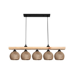 Φωτιστικό οροφής πεντάφωτο Salote pakoworld Ε27 σε καφέ-φυσική απόχρωση 100x18x24εκ