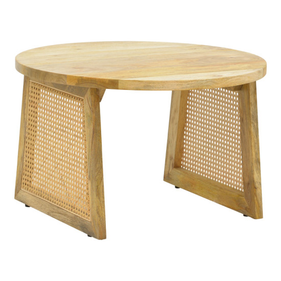 Τραπέζι Tamarind pakoworld ξύλο mango-φυσικό rattan σε φυσική απόχρωση Φ65x40εκ