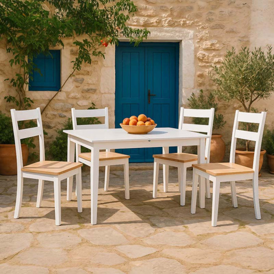 Tραπεζαρία επεκτεινόμενη Mabor-York pakoworld σετ 5τεμ ξύλο σε λευκή απόχρωση 120-150x80x73,8εκ