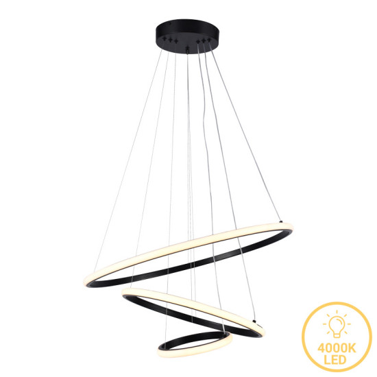 Φωτιστικό οροφής τρίφωτο led Pelia pakoworld μέταλλο σε μαύρη απόχρωση Φ60x40εκ