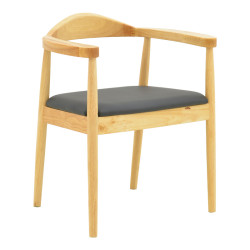 Πολυθρόνα Joube pakoworld rubberwood σε φυσική απόχρωση με μαύρο pu μαξιλάρι 59x48x73εκ