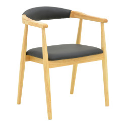 Πολυθρόνα Sandi pakoworld rubberwood σε φυσική απόχρωση με μαύρο pu μαξιλάρι 50x60x80εκ