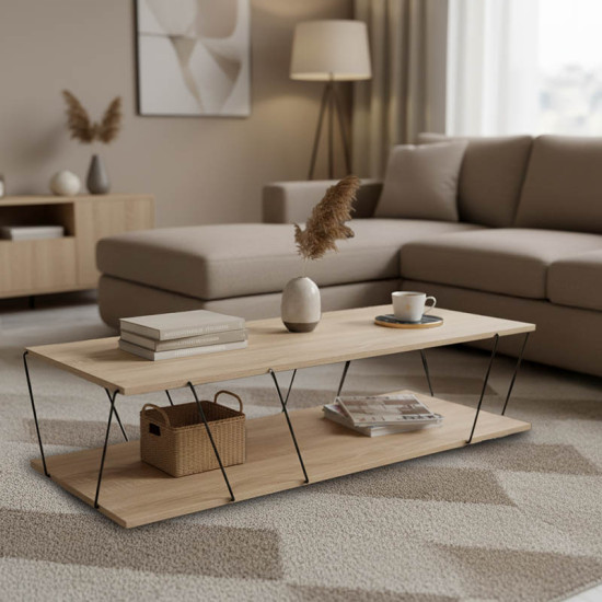 Tραπέζι σαλονιού Tars pakoworld οακ-μαύρο 120x48x30εκ